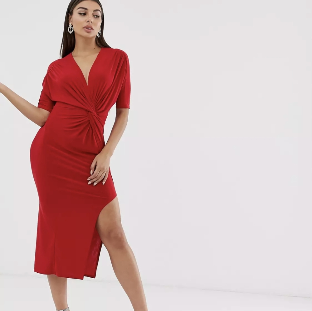 CLUB L Slinky Half Sleeve Midi/Maxi Red Dress